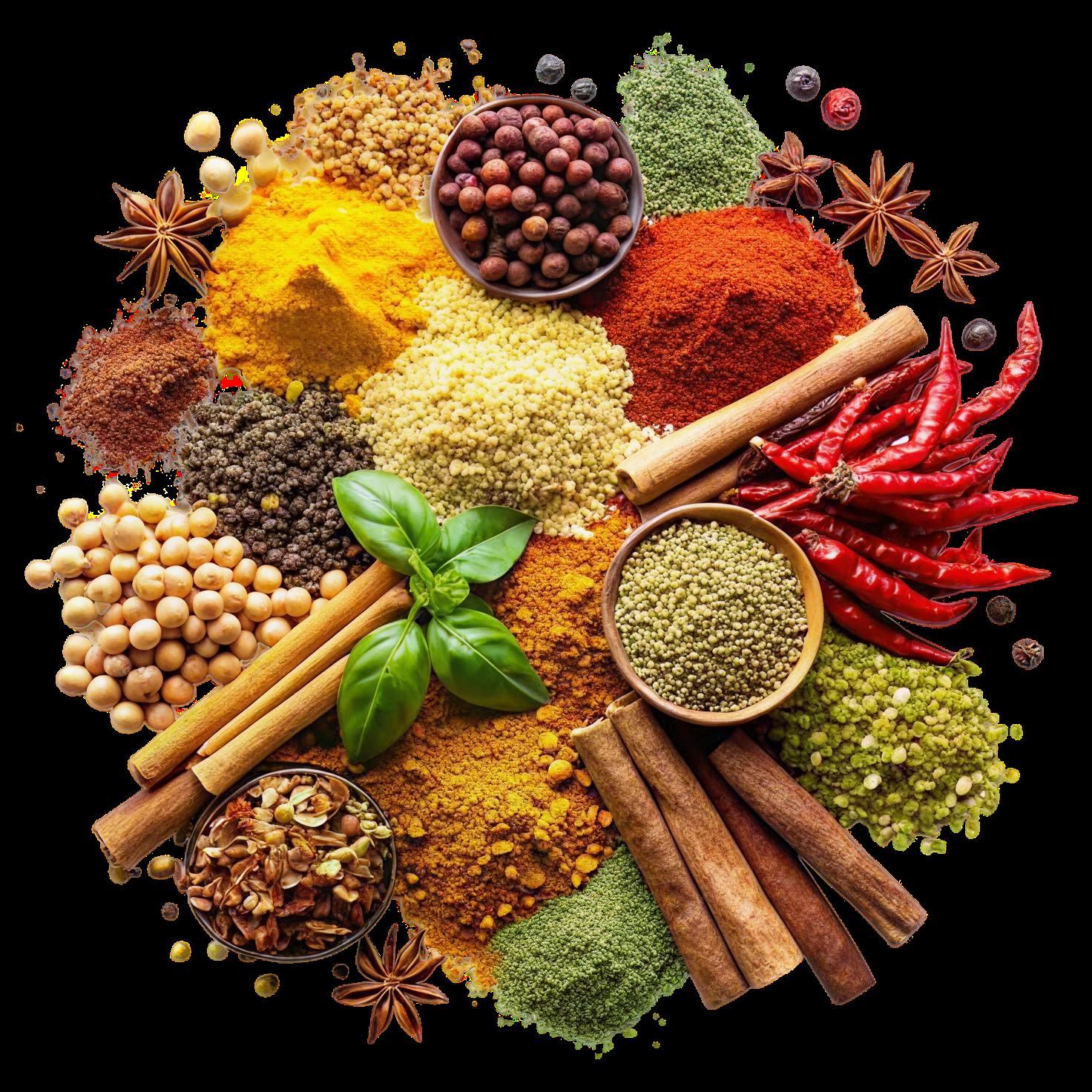 A spread of pure ground spices from The Farm's